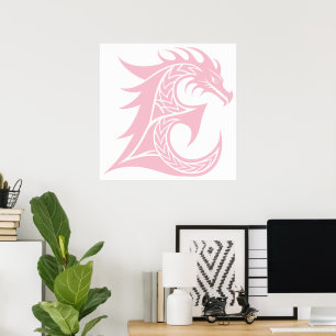 Poster Lettre E de style dragon, Alphabet Dragon, Monogra