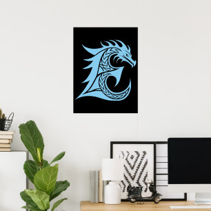 Poster Lettre E de style dragon, alphabet du dragon, mono