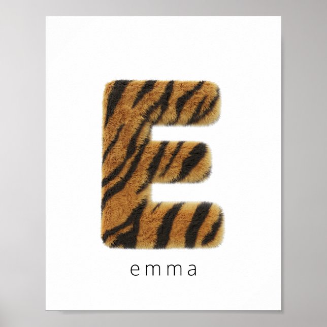 Poster Lettre E fourrure de tigre (Devant)