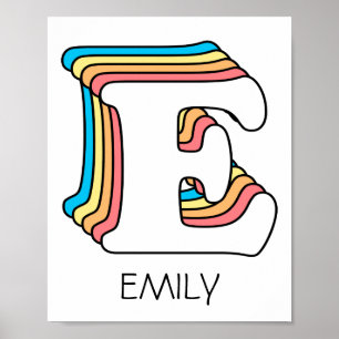Poster LETTRE E INITIALE Nom mignon Alphabet arc-en-ciel