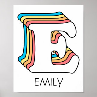 Poster LETTRE E INITIALE Nom mignon Alphabet arc-en-ciel