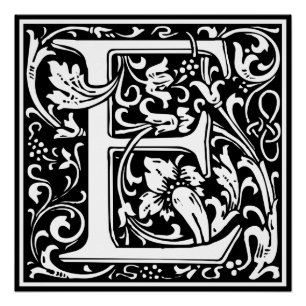 Poster Lettre E Monogramme médiéval Art Nouveau