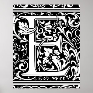 Poster Lettre E Monogramme médiéval Art Nouveau