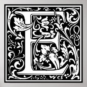 Poster Lettre E Monogramme médiéval Vintage