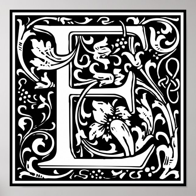 Poster Lettre E Monogramme médiéval Vintage (Devant)