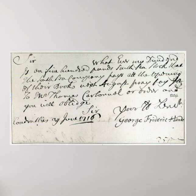 Poster Lettre écrite par Handel, juin 1716 (Devant)