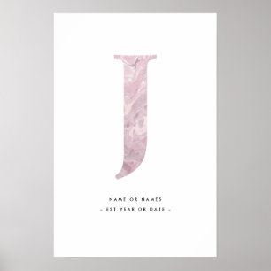 Poster Lettre en marbre rose J Initial avec personnalisat