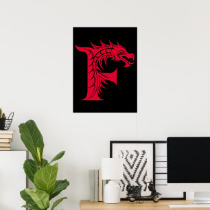 Poster Lettre F de style dragon, alphabet du dragon, mono