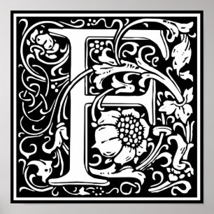 Poster Lettre F Médiévale Monogramme Art Nouveau