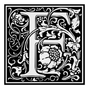 Poster Lettre F Monogramme médiéval Art Nouveau
