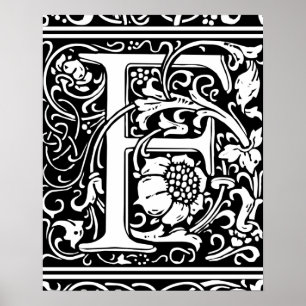 Poster Lettre F Monogramme médiéval Vintage
