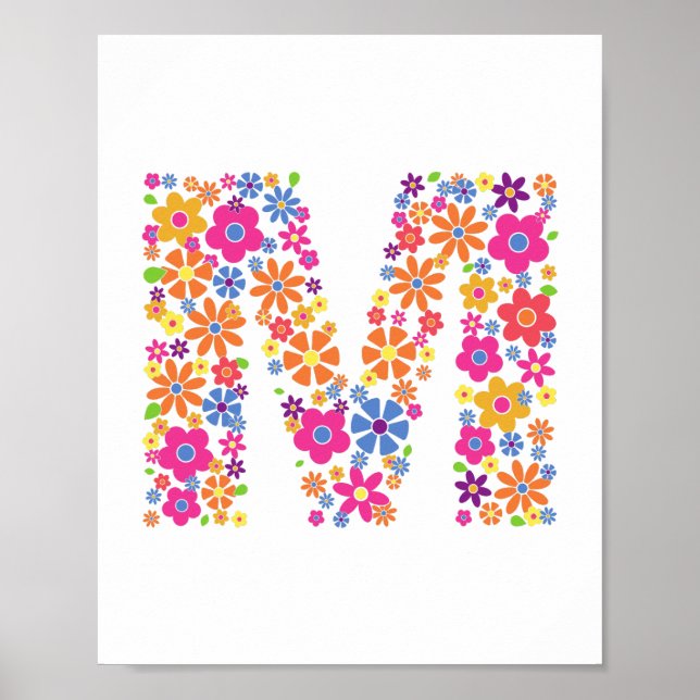 Poster LETTRE Florale M Fleurs Monogrammes (Devant)