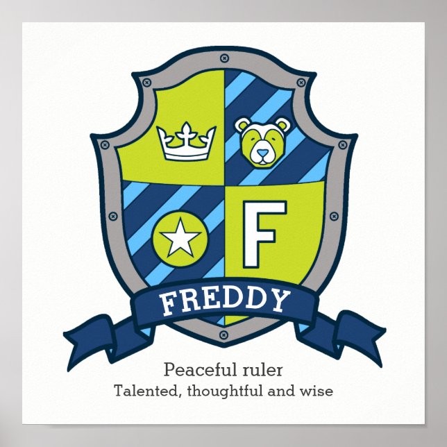 Poster Lettre Freddy F garçons signification nom blason (Devant)