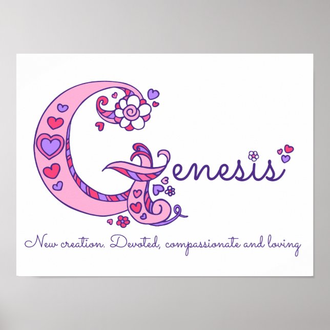 Poster Lettre G art Genèse filles nom et signification af (Devant)