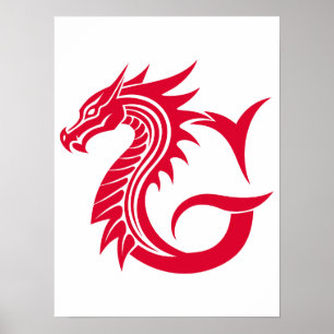 Poster Lettre G de style dragon, alphabet du dragon, mono