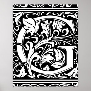Poster Lettre G Monogramme Médiéval Initiale Vintage