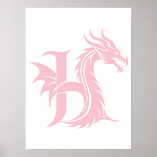 Poster Lettre H de style dragon, alphabet du dragon, mono