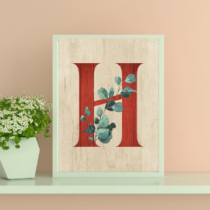 Poster LETTRE H EN BOIS Rustique ET Eucalyptus