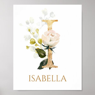 Poster Lettre I Monogramme crème blanche rose Nursery Pos