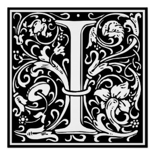 Poster Lettre I Monogramme médiéval Art Nouveau