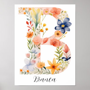 Poster LETTRE INITIALE B Florale fleur sauvage Imprimer