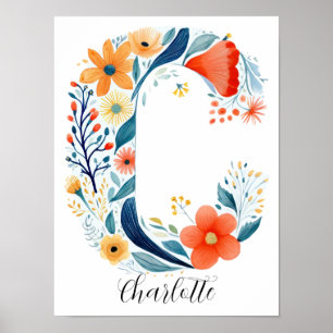 Poster Lettre initiale C fleur sauvage Florale Imprimer