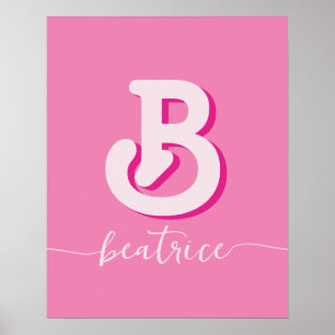 Poster LETTRE INITIALE CHIC CHAUD Nom rose Monogramme