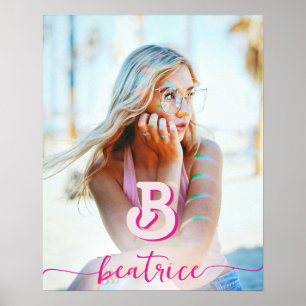 Poster LETTRE INITIALE CHIC CHAUD Nom rose Monogramme