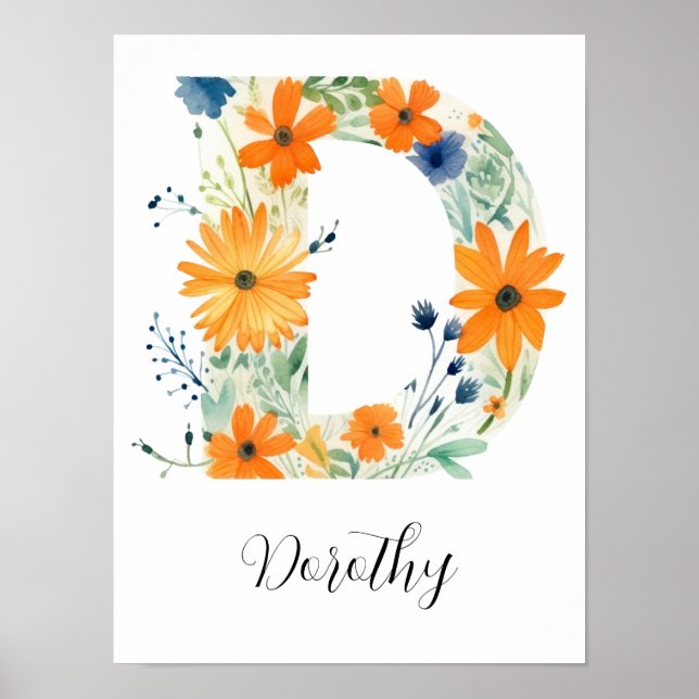 Poster Lettre initiale D fleur sauvage Floral (Devant)