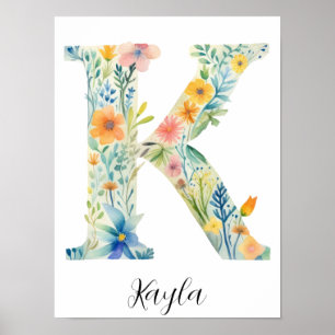 Poster Lettre initiale K fleur sauvage Florale Imprimer
