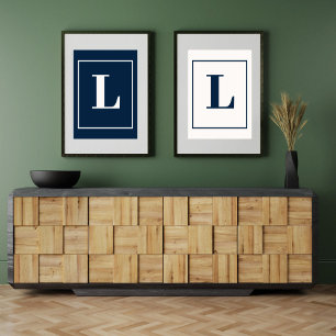 Poster Lettre initiale Monogramme gris moderne stylisé