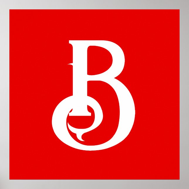 Poster Lettre initiale monogramme rouge blanc classique (Devant)