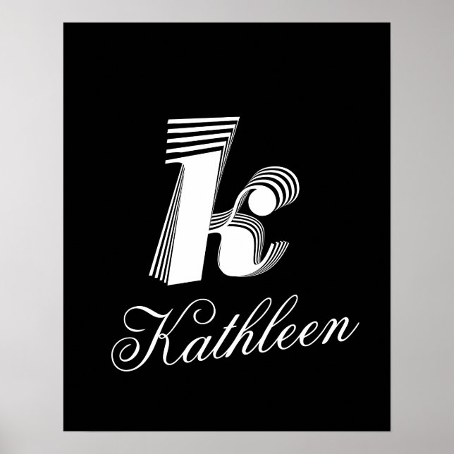 Poster LETTRE INITIALE NOIR ET BLANC ÉLÉGANT Nom Monogram (Devant)