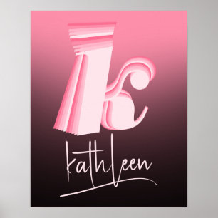 Poster Lettre initiale Pink Ombre Nom unique Monogramme