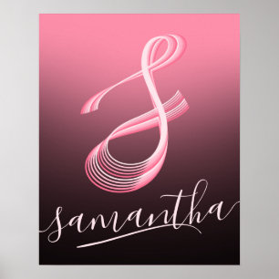 Poster Lettre initiale Pink Script Nom unique Monogramme