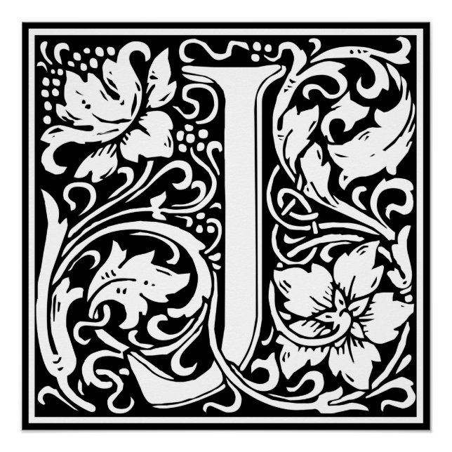 Poster Lettre J Monogramme médiéval Art Nouveau (Devant)