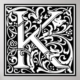 Poster Lettre K Monogramme Art Nouveau Médiéval