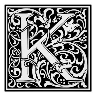 Poster Lettre K Monogramme médiéval Art Nouveau