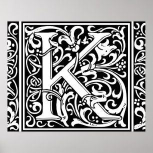 Poster Lettre K Monogramme médiéval Art Nouveau
