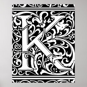 Poster Lettre K Monogramme médiéval Vintage