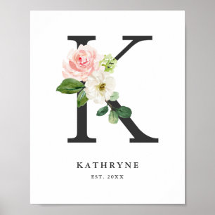 Poster Lettre K Monogramme Peach Florals Peach Nursery