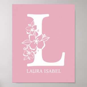 Poster Lettre L Floral Monogramme Nom Pépinière Moderne