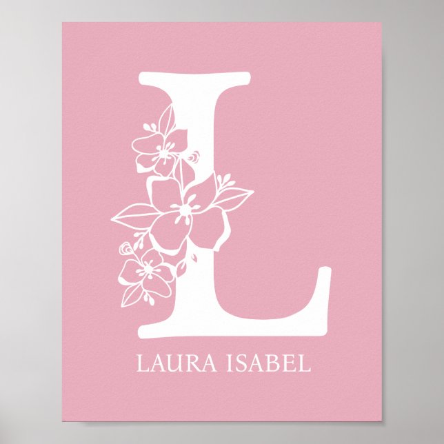 Poster Lettre L Floral Monogramme Nom Pépinière Moderne (Devant)