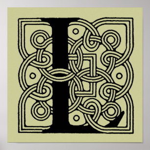 Poster Lettre L Monogramme Nœud Celtique Vintage