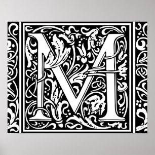 Poster Lettre M Monogramme médiéval Art Nouveau