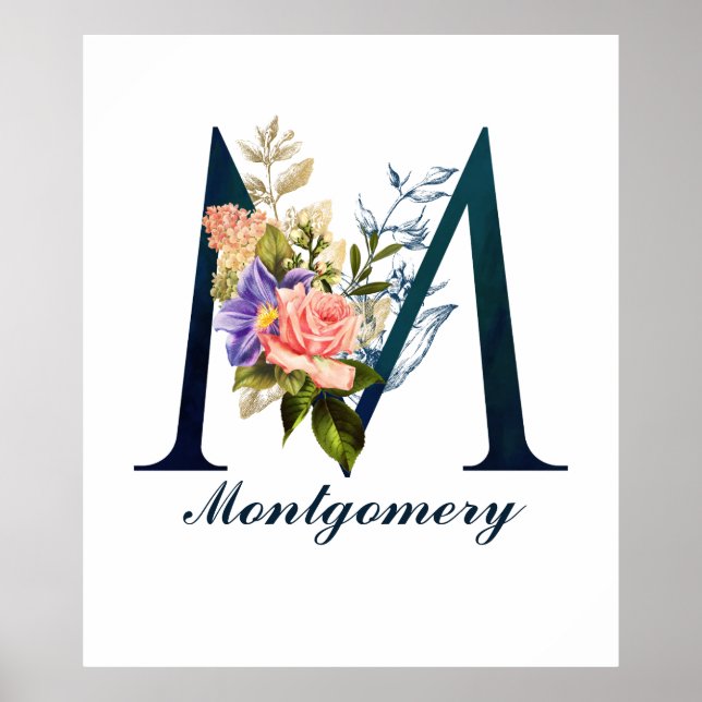 Poster LETTRE M MONOGRAPHIQUE Florale FLASTIQUE (Devant)