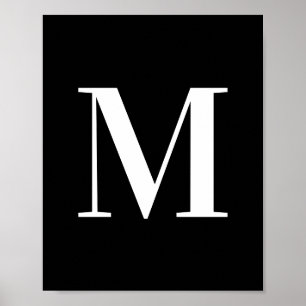 Poster Lettre majuscule M Monogramme blanc et noir