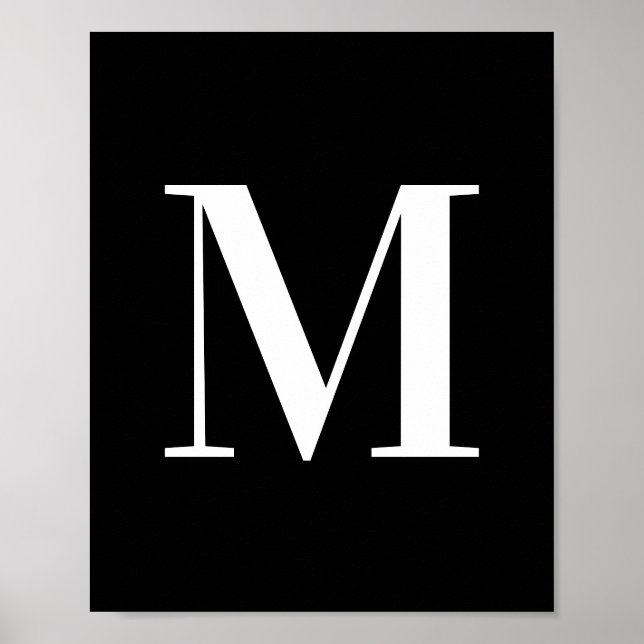 Poster Lettre majuscule M Monogramme blanc et noir (Devant)