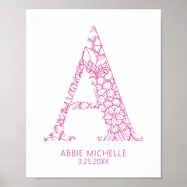Poster Lettre Mandala Mandala Chaud Rose Coastal Un Enfan (Devant)