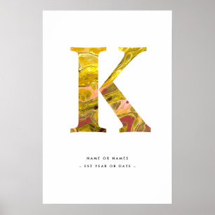 POSTER LETTRE MARBRE JAUNE K INITIALE ART PERSONNALISÉ